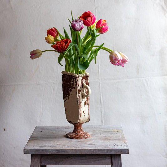 Terracotta Marbleized Narrow Hand Built Vase #1118