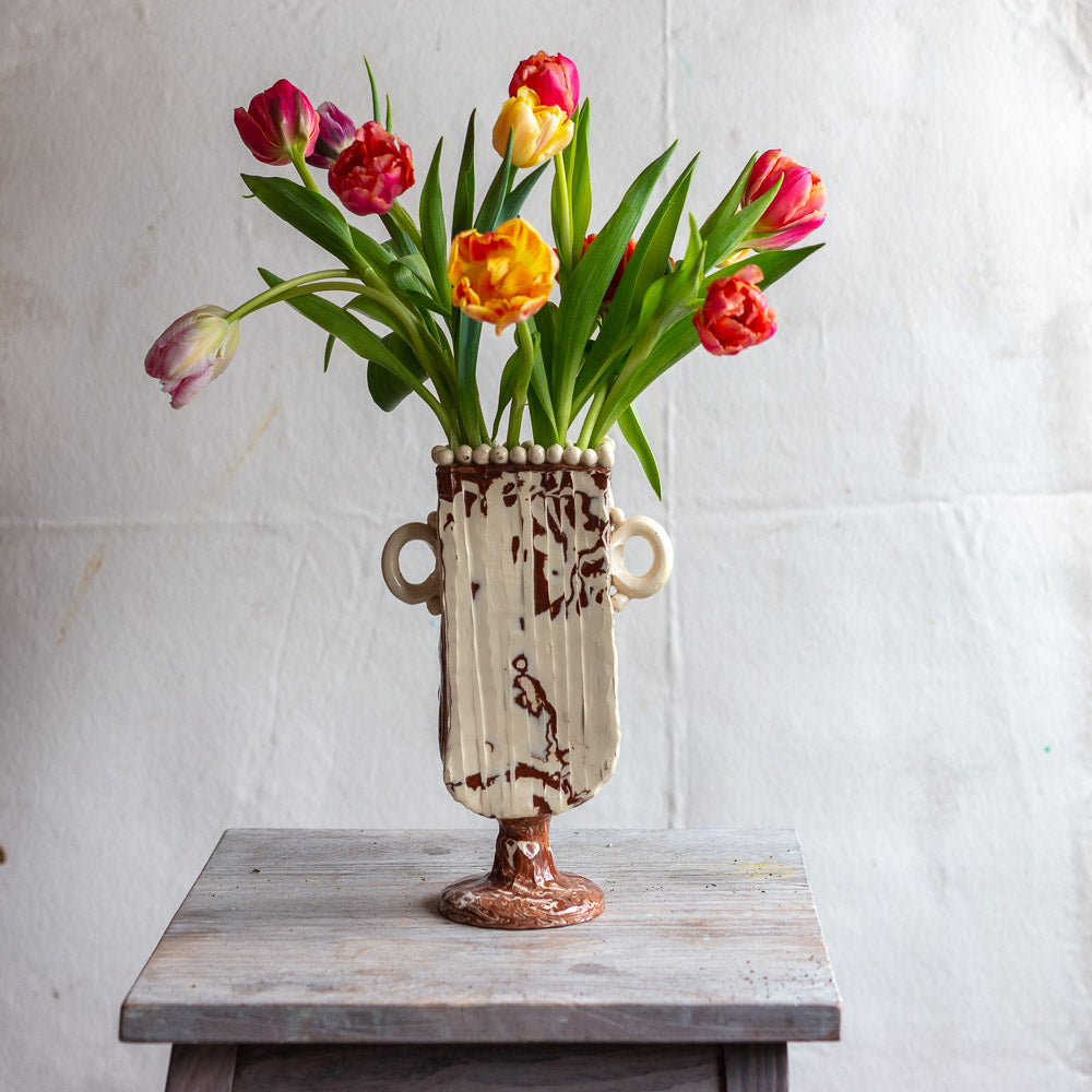 Terracotta Marbleized Narrow Hand Built Vase #1118