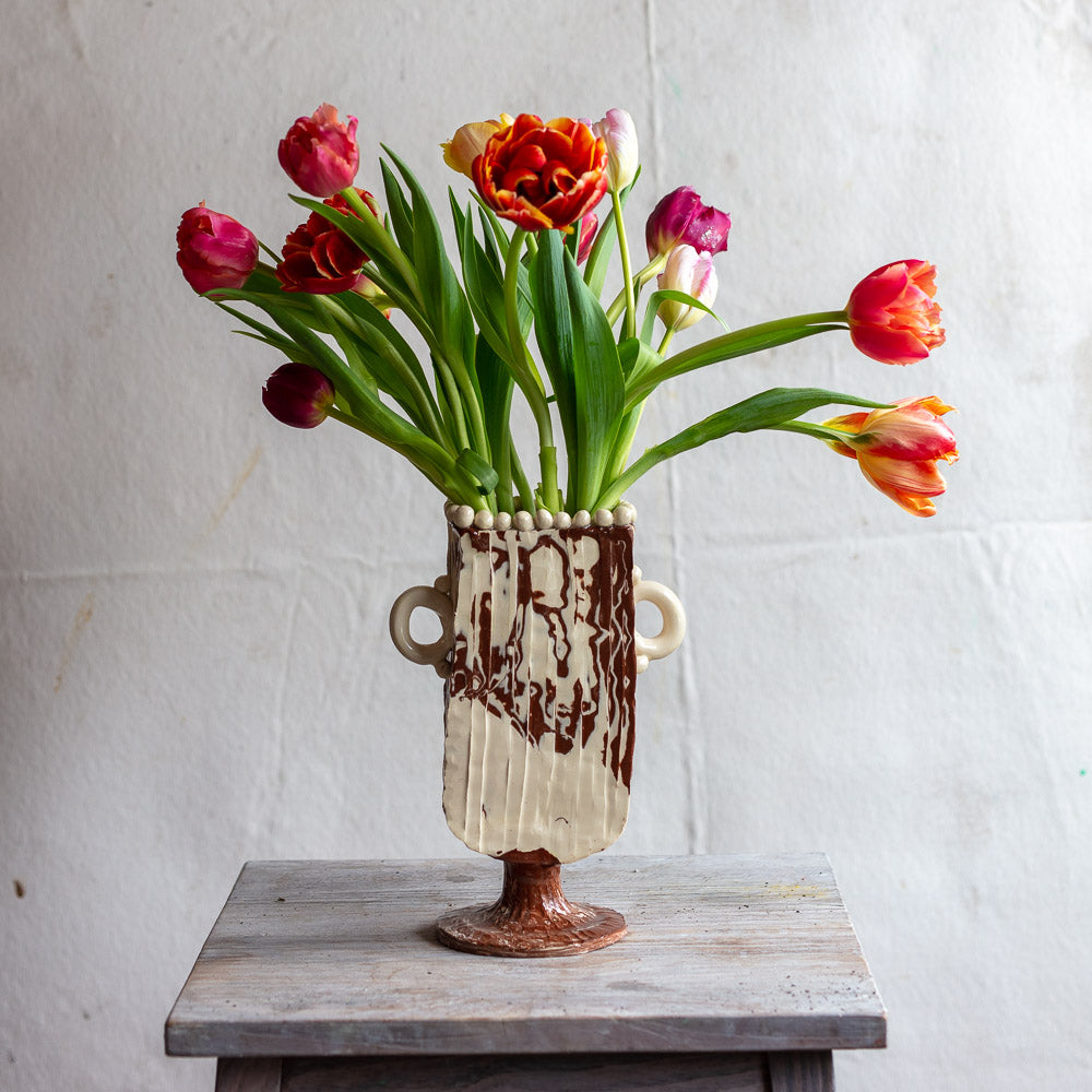 Terracotta Marbleized Narrow Hand Built Vase #1121