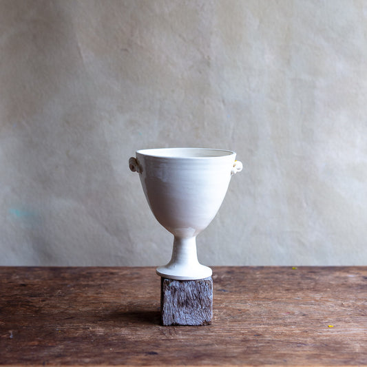 White Earthenware Footed Cup Coiled Handles