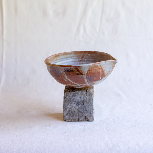 Wood Fire Brown Stoneware Small Pouring Bowl with Ash and Kaki Glazes #55mdo01