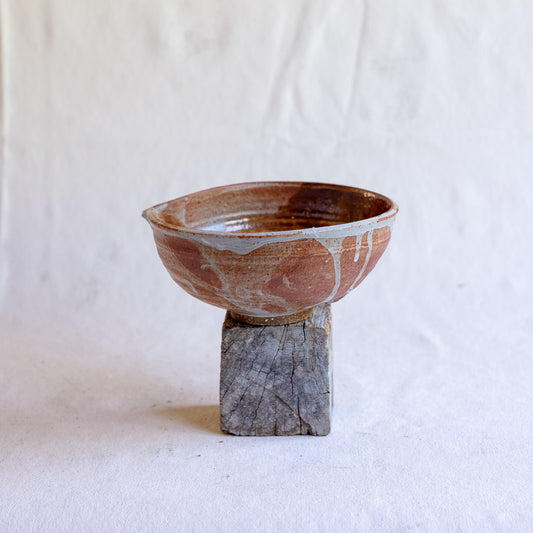 Wood Fire Brown Stoneware Small Pouring Bowl with Ash and Kaki Glazes #55mdo01