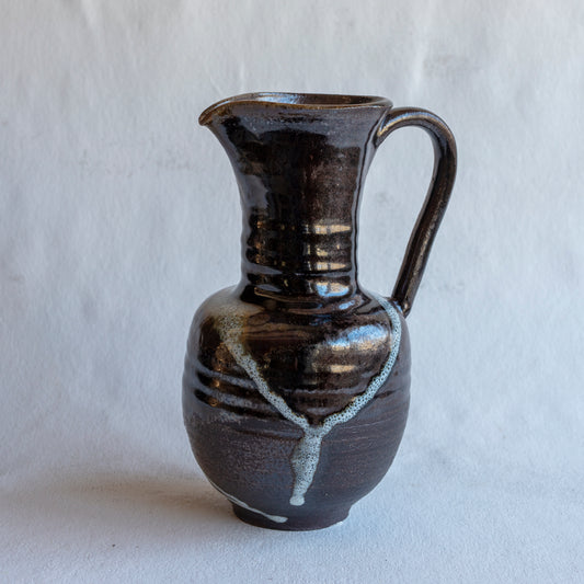 Wood Fire Black Stoneware Pitcher with Tenmoku Glaze WF16