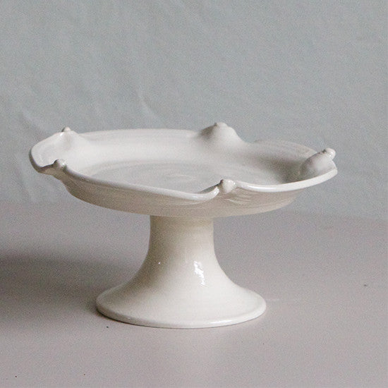 White Earthenware Small Footed Cake Plate Scallop