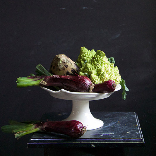 White Earthenware Small Footed Cake Plate Scallop