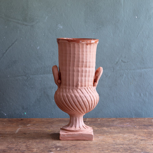 Terracotta Diagonal Fluted Urn #0442