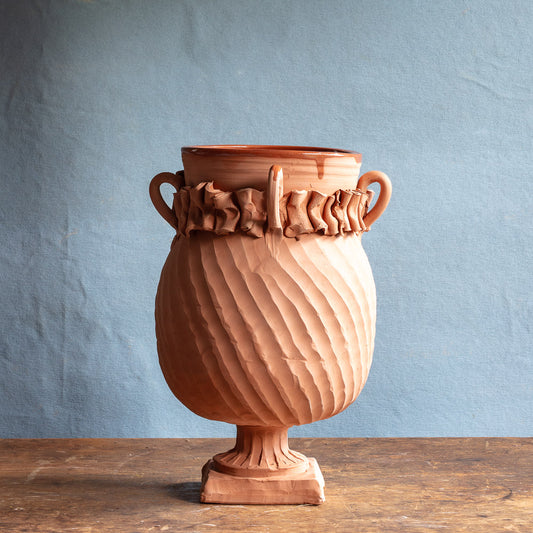 Terracotta Urn with Ruffled Neck #0474