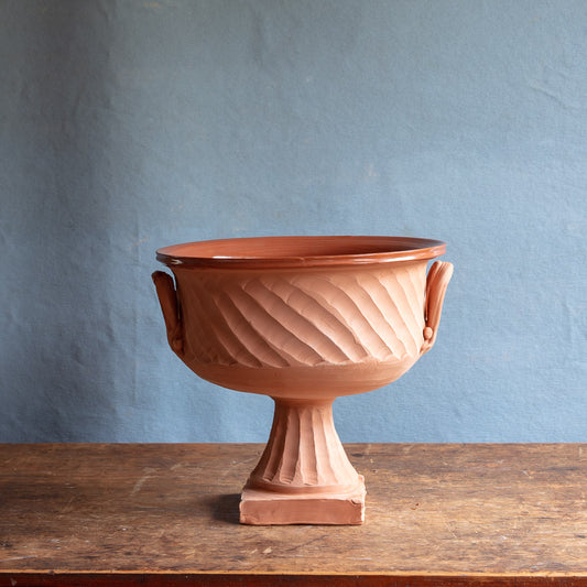 Terracotta Footed Bowl with Diagonal Fluting #0531