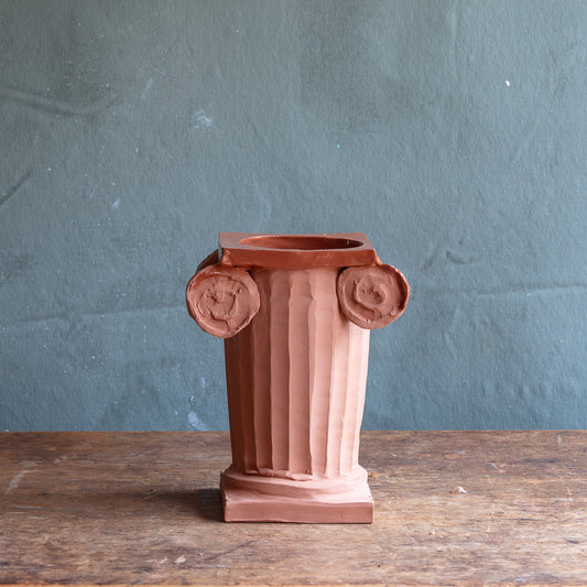 Terracotta Column Vase with Handles #0565