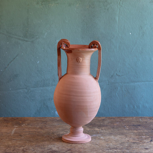Terracotta Pedestal Vase with Coiled Handles #0601