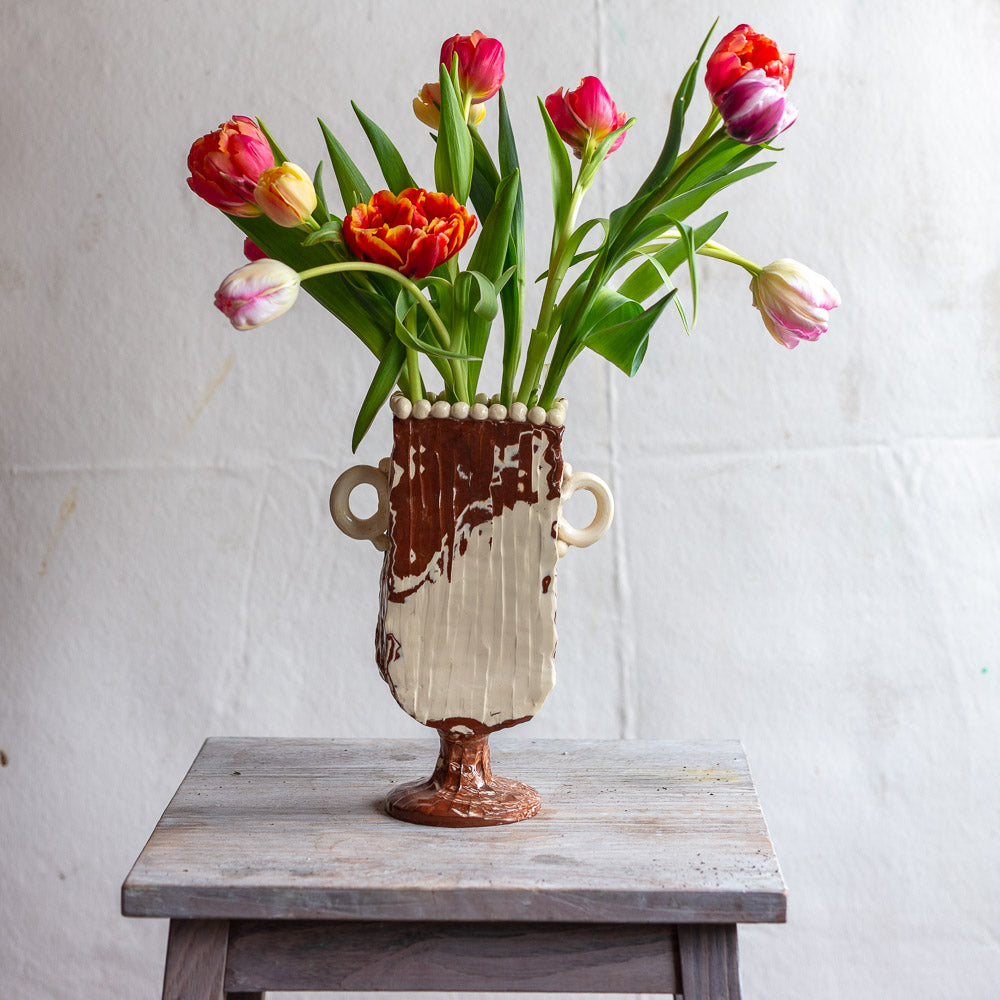 Terracotta Marbleized Narrow Hand Built Vase #1118