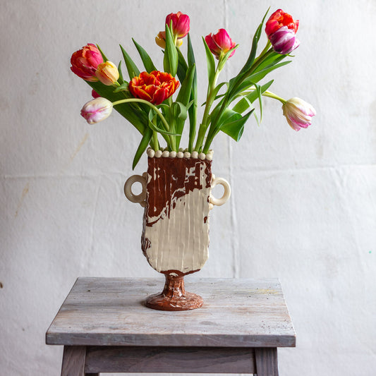 Terracotta Marbleized Narrow Hand Built Vase #1118