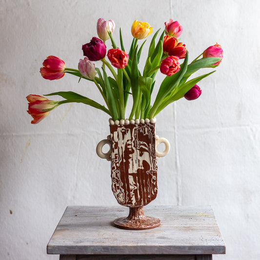 Terracotta Marbleized Narrow Hand Built Vase #1121