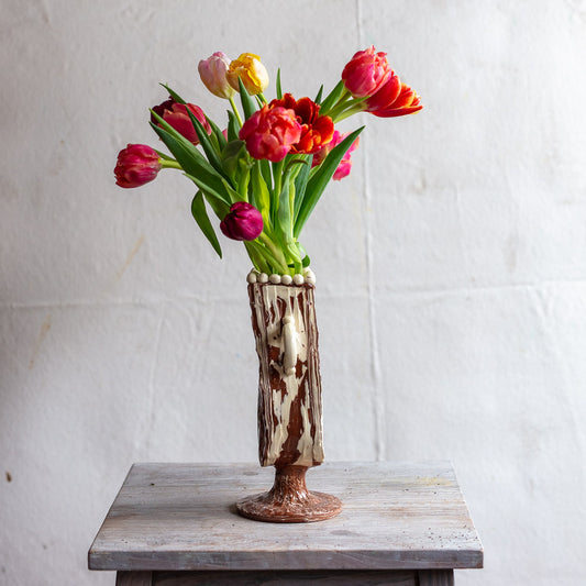 Terracotta Marbleized Narrow Hand Built Vase #1121