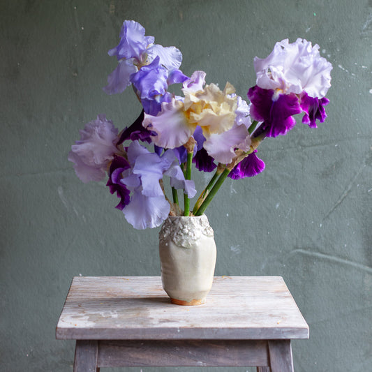 Wood Fired Ash Porcelain Stoneware Vase with Flowers #512C