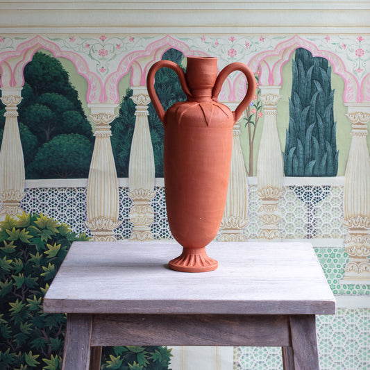 Terracotta Vase with Petals and Handles #7111