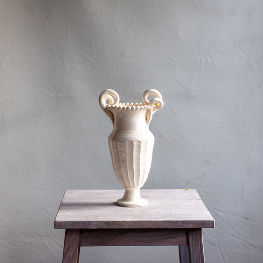White Earthenware Medusa Vase #6173