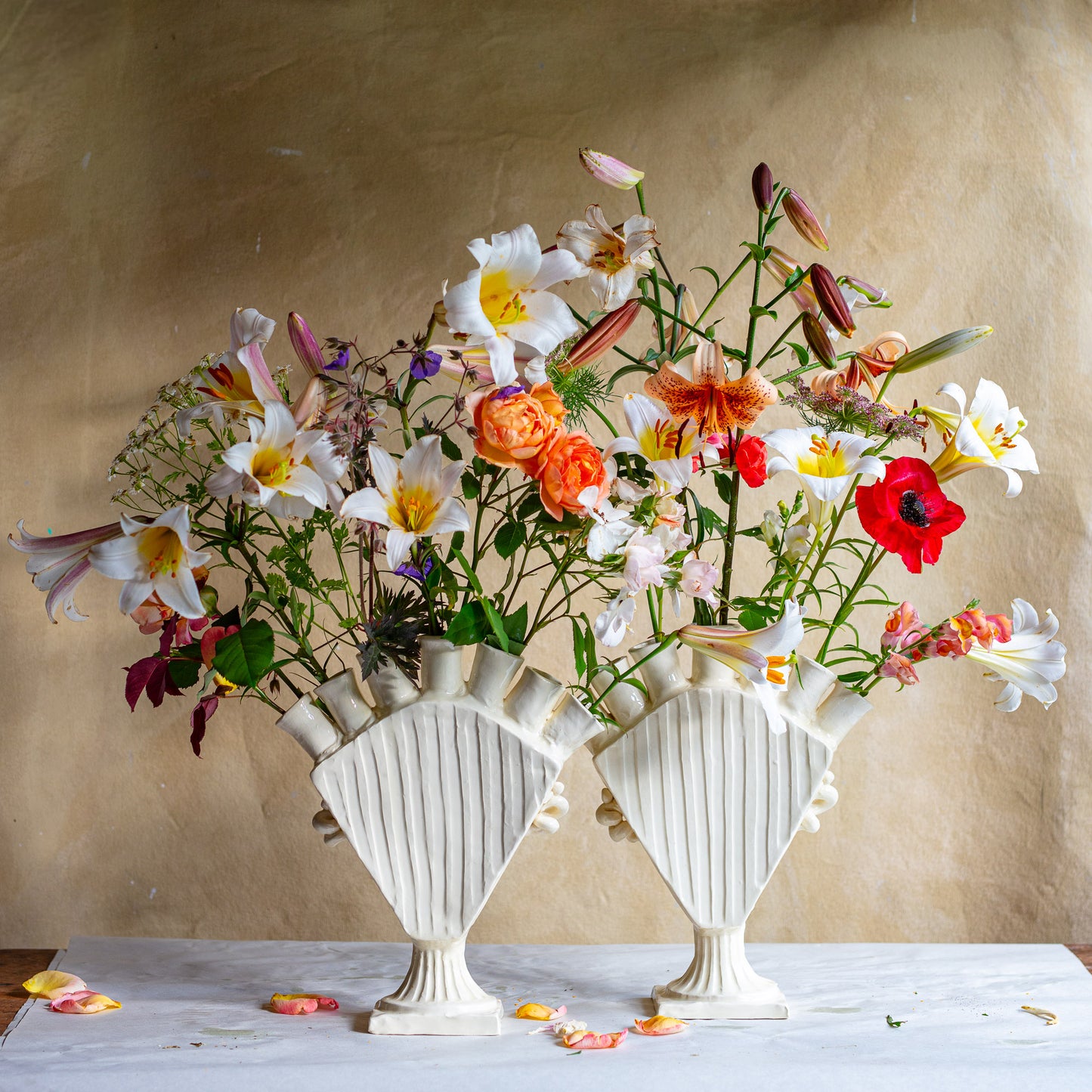 7 Spout Diamond Tulipiere  - Handmade White Earthenware #7102
