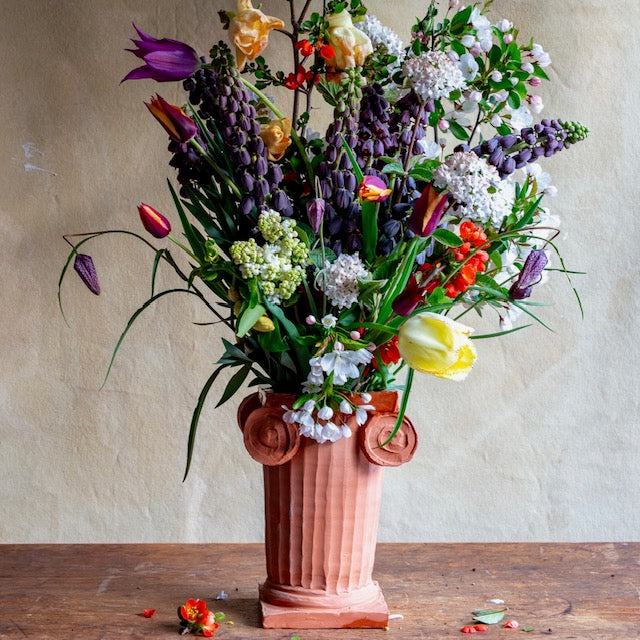 Terracotta Column Vase with Round Handles #0422
