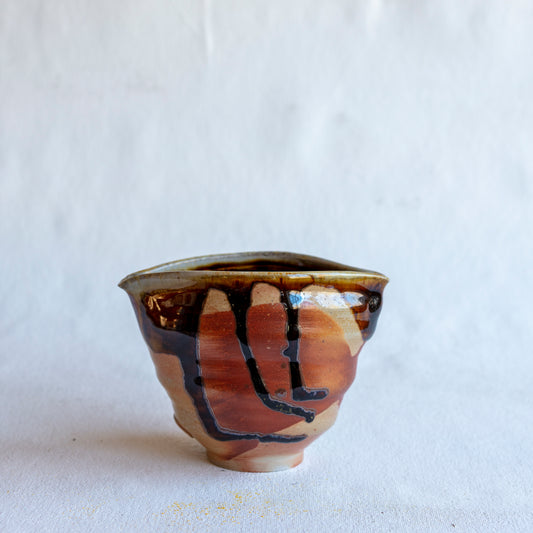 Wood Fired Stoneware Eye Hieroglyph Cup with Tea Dust Glaze and Flashing Slip WF2