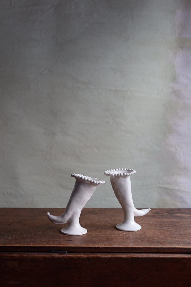 White Earthenware Horn Vase #8564 (each sold separately)