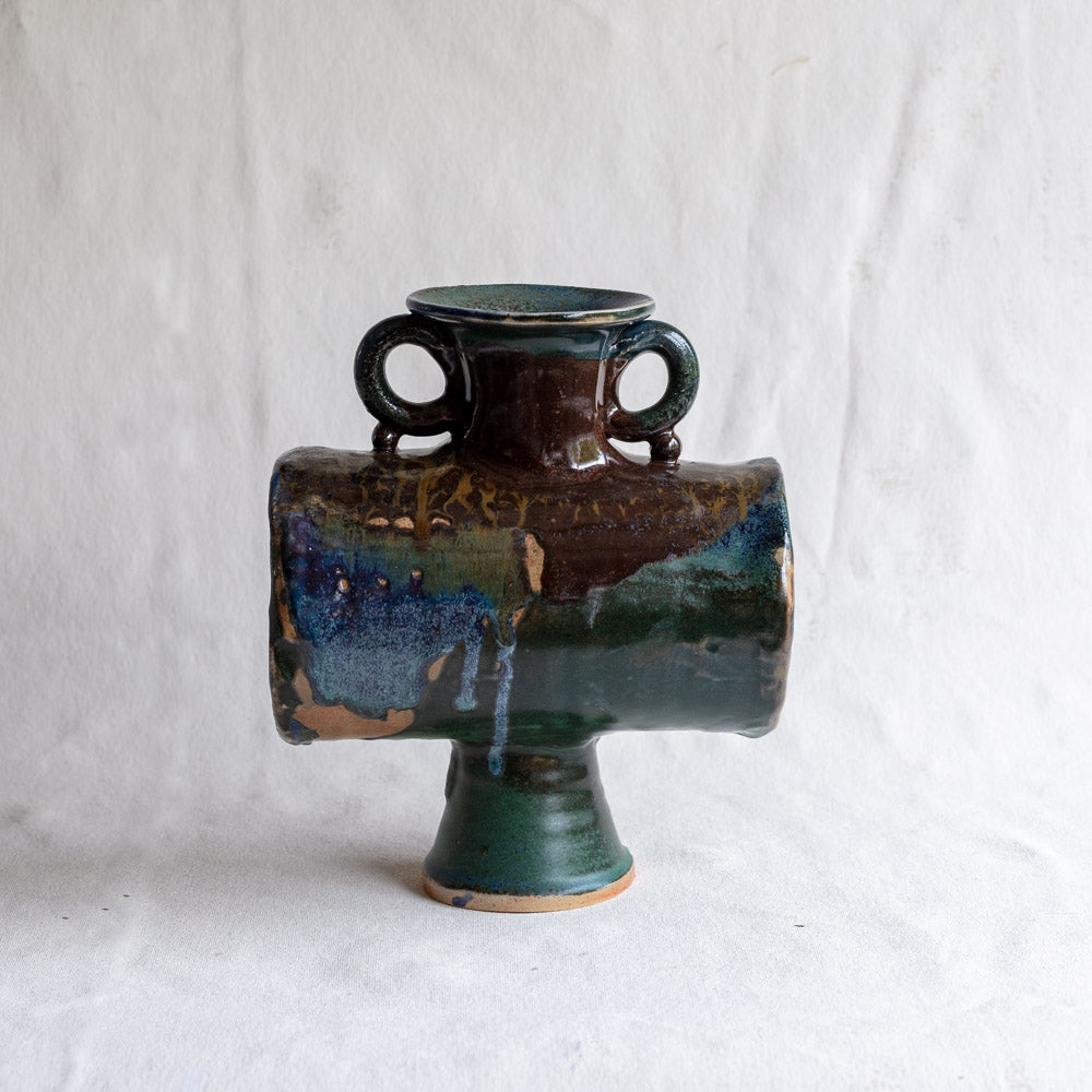 Wood Fire Cycladic Porcelain Vase with Oribe, Shino, Cobalt, Kaki Glazes FP02