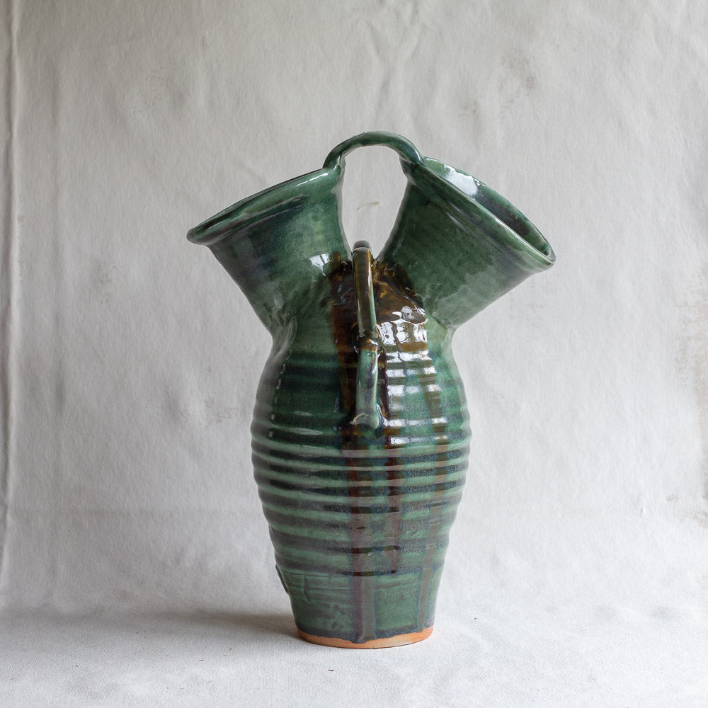 Wood Fire White Stoneware Vase with Oribe, Kaki and Oxblood Glazes FP07